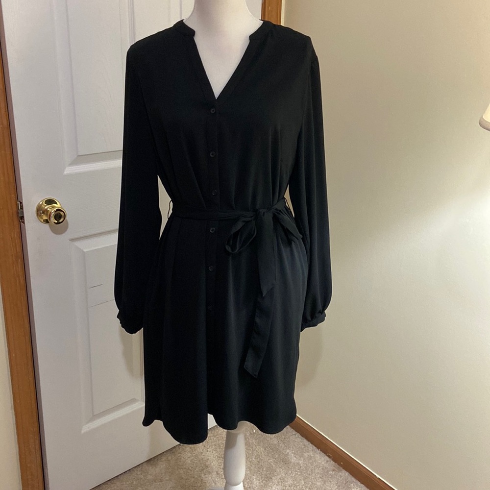 A new day brand from Target, long sleeve dress, with tie at waist, color black